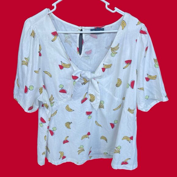 Modcloth Tops - ModCloth Womens Linen Blouse Plus Size 2X Pack a Picnic Fruit Print Tie-Front